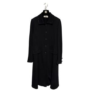 Vitali Knit Coat Womens 14 Black Wool Beaded Collar Rhinestone Buttons Made USA